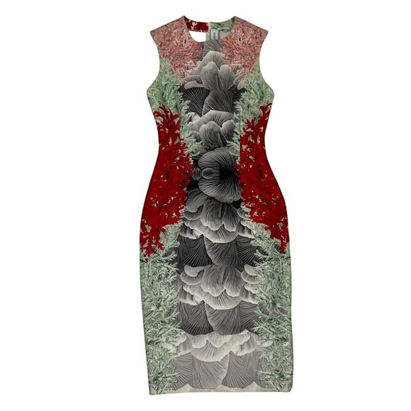 Yigal Azrouel dress women's 2 red green white bodycon midi sleeveless - Picture 1 of 7